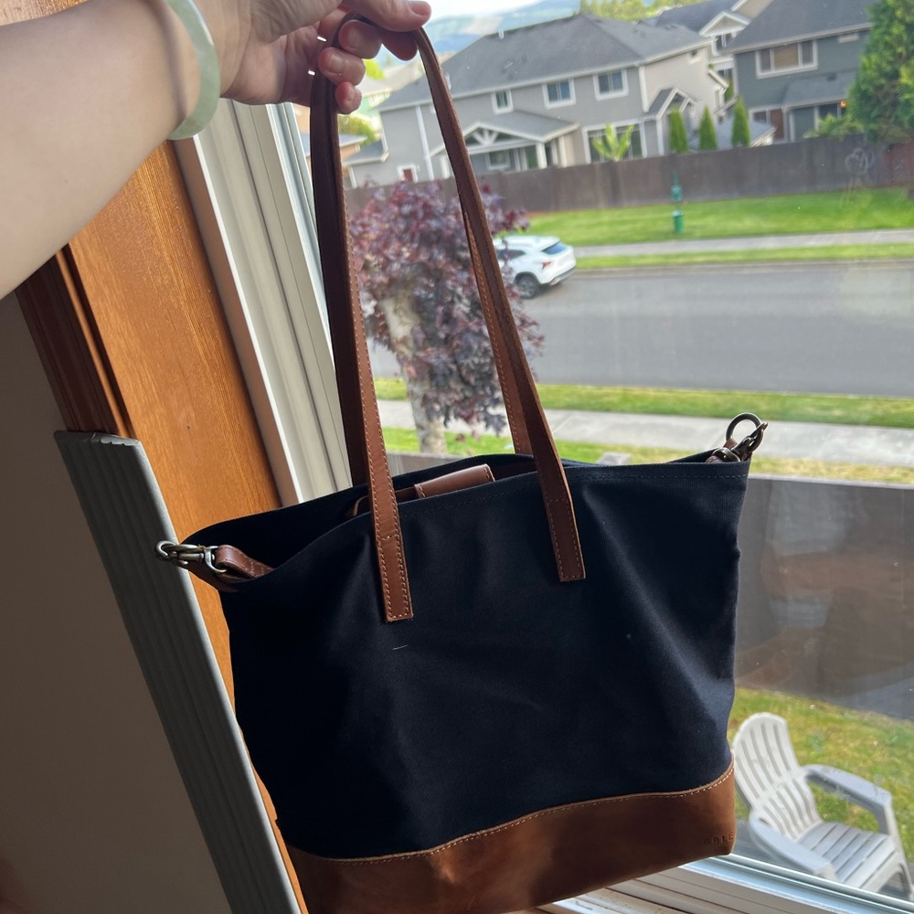 Able Blue Canvas and Brown Leather Tote Bag